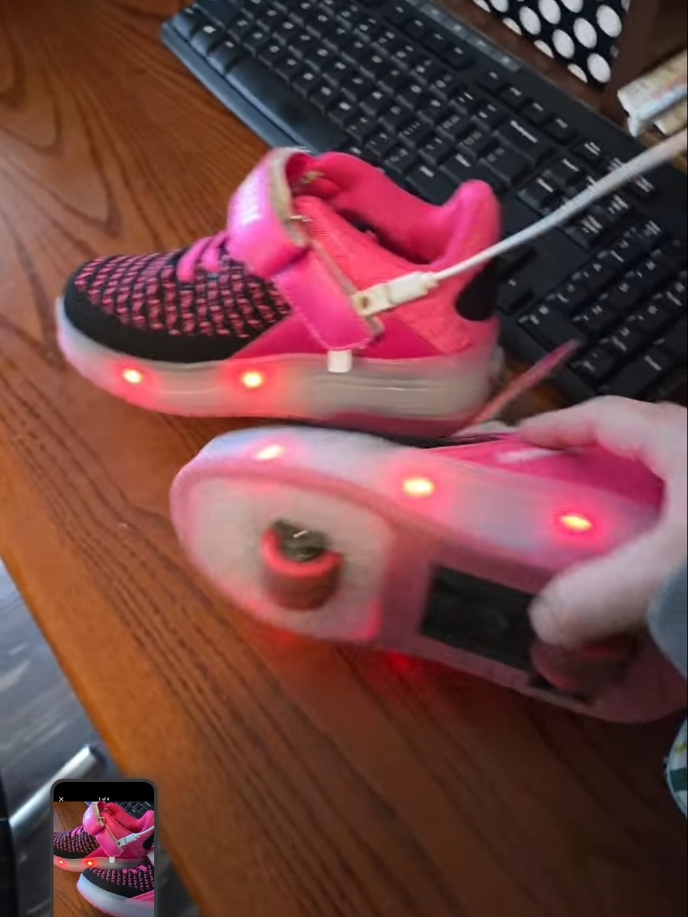 Kids Black & Pink LED Rechagable Light-Up Roller Sneakers With Removable Wheels - Picture 8 of 9